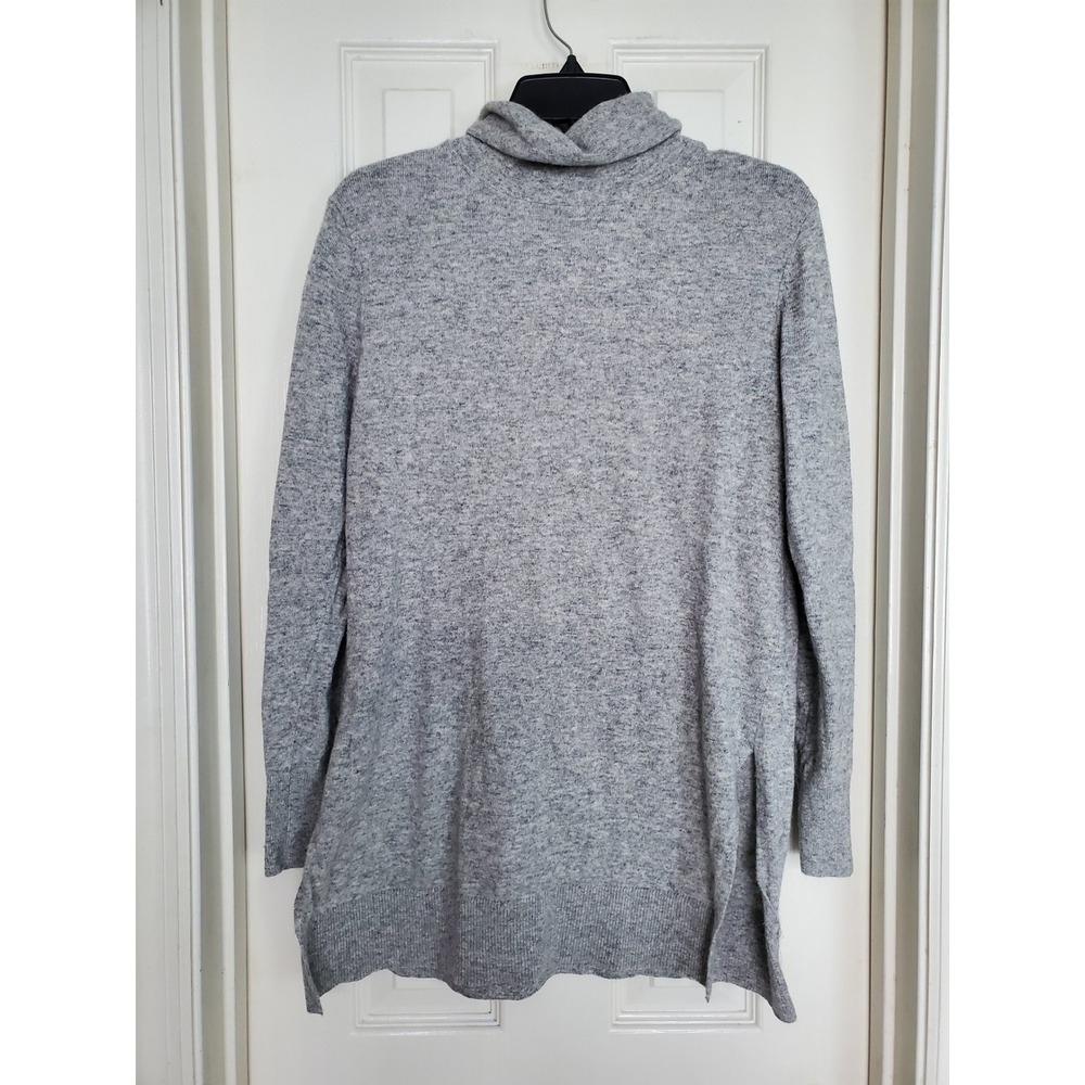 Wool Blend Cozy Turtleneck Sweater Gray Long Sleeve Relaxed Knit Neutral Small